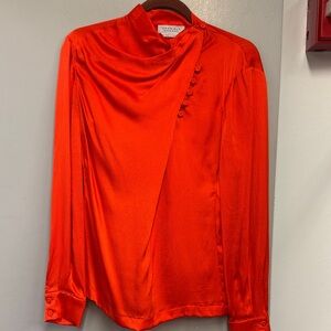Gabriela Hearst Vibrant Red Silk Draped Button-Front Blouse